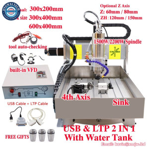 4Axis 2 in 1 Water Tank Metal Engraving Milling Machine 6040