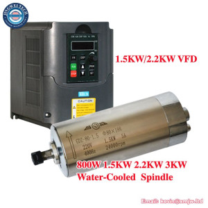 800W/1500kw/2200kw Water Cooled CNC Spindle Motor+1.5KW/2.2KW VFD Inverter ER11/ER20 Collet for CNC Router Engraving Machine