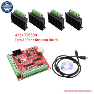 CNC USB MACH3 100Khz Breakout Board 4 Axis Interface Drive Motion Controller + 4pcs TB6600 Nema 23 Nema34 Stepper Motor Driver
